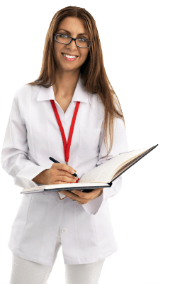 Administrative Support woman with red lanyard around her neck