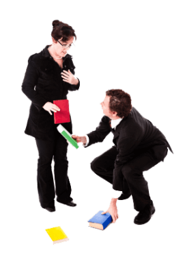 Man showing workplace civility to female coworker