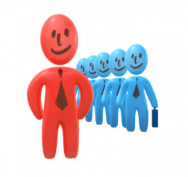 Graph of red figure in front of group of blue figures