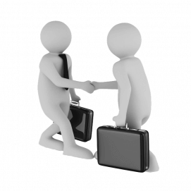 Graphic of two businessmen shaking hands and networking