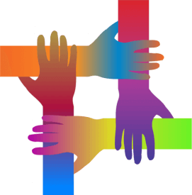 Graphic of colorful hands overlapping